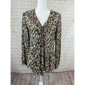 J.JILL floral cream beige brown rayon top shirt blouse faux wrap V-neck size XS